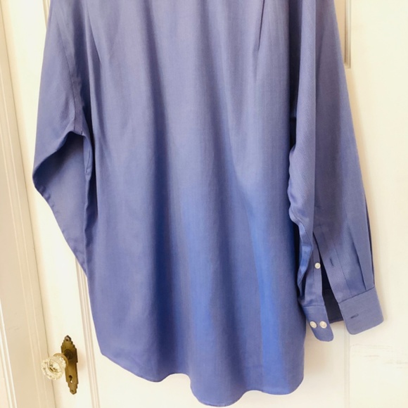 Pronto Uomo 80’s 2ply Cotton Men's 16 32/33 Blue Herringbone Shirt Non-iron Flaw - Picture 10 of 11